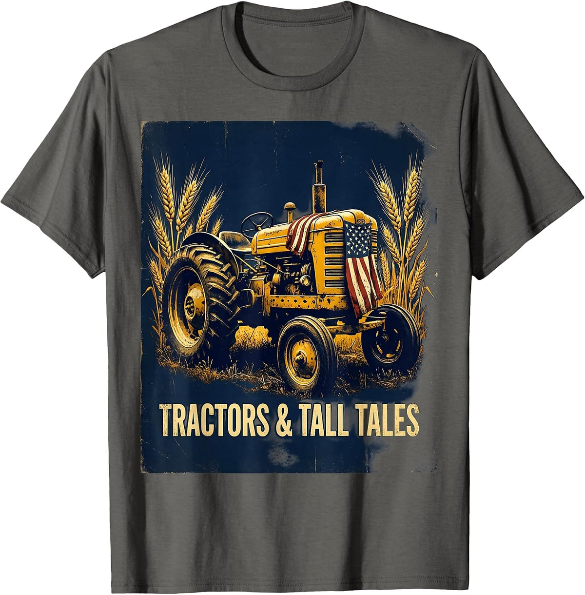 Tractors & Tall Tales Vintage Farmer Design T-Shirt - Asphalt Grey