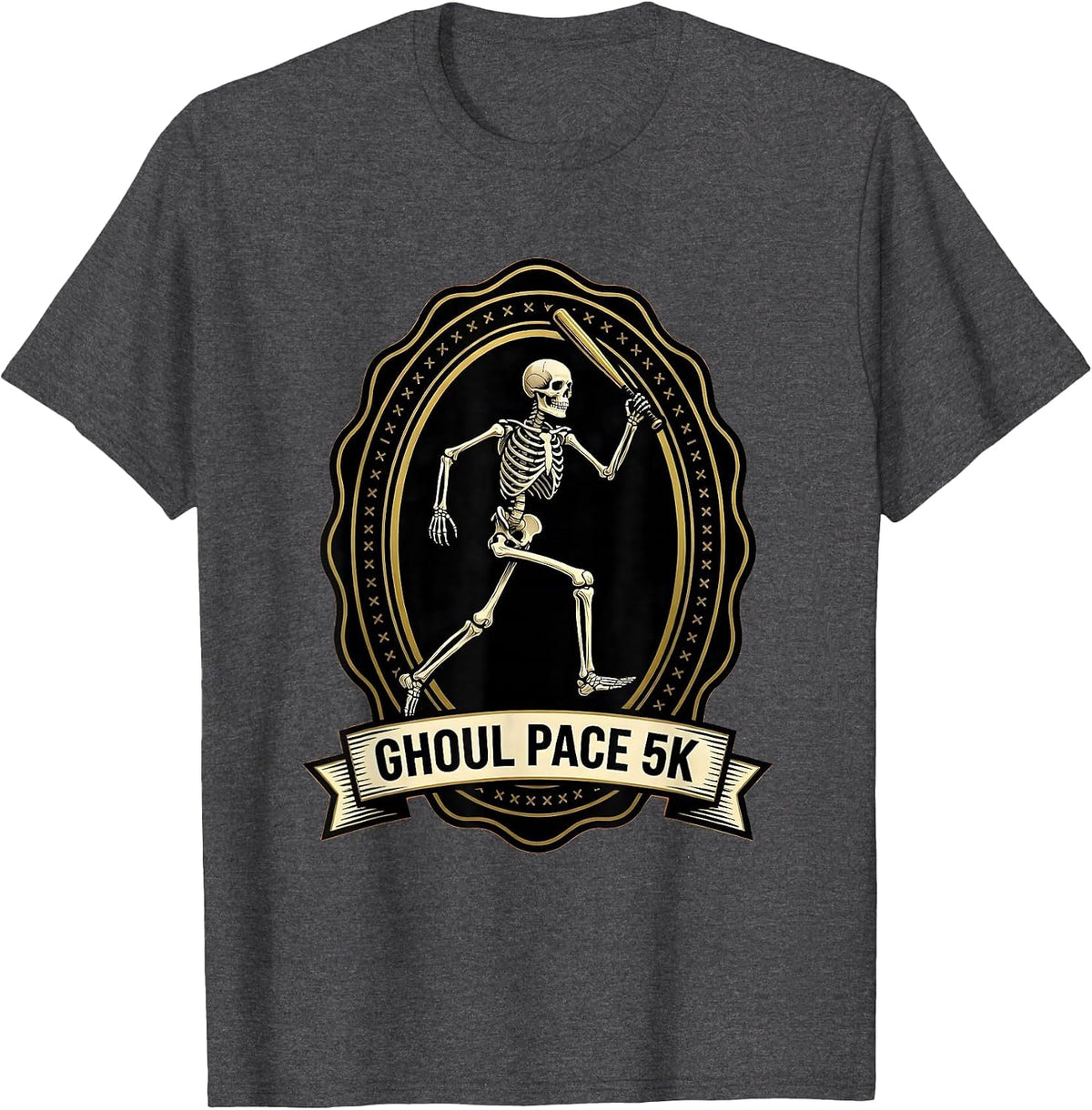 Men's Ghoul Pace 5K Funny Skeleton Runner Halloween Race Matching T-Shirt - Dark Heather Grey