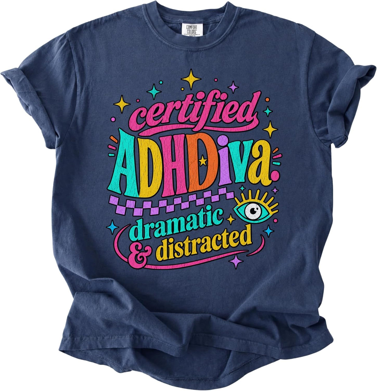 FITIN Neurodivergent T-Shirt, Certified ADHDiva Humor Statement Tee - Midnight