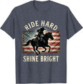 Ride Hard Shine Bright Western Cowgirl Design T-Shirt - Heather Blue