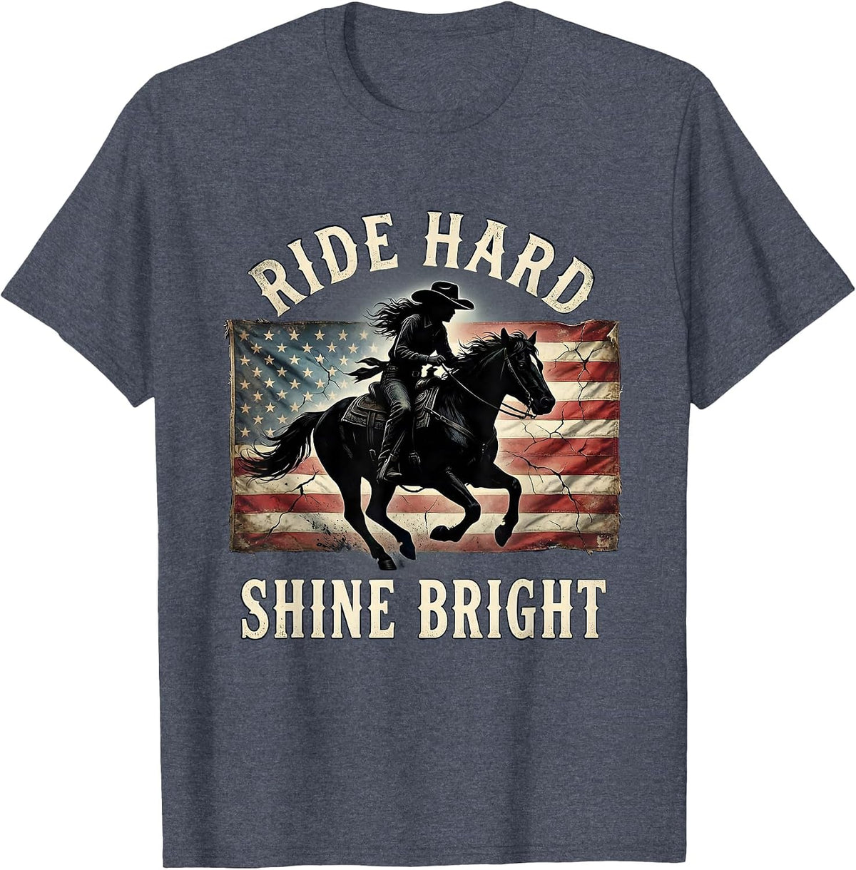 Ride Hard Shine Bright Western Cowgirl Design T-Shirt - Heather Blue