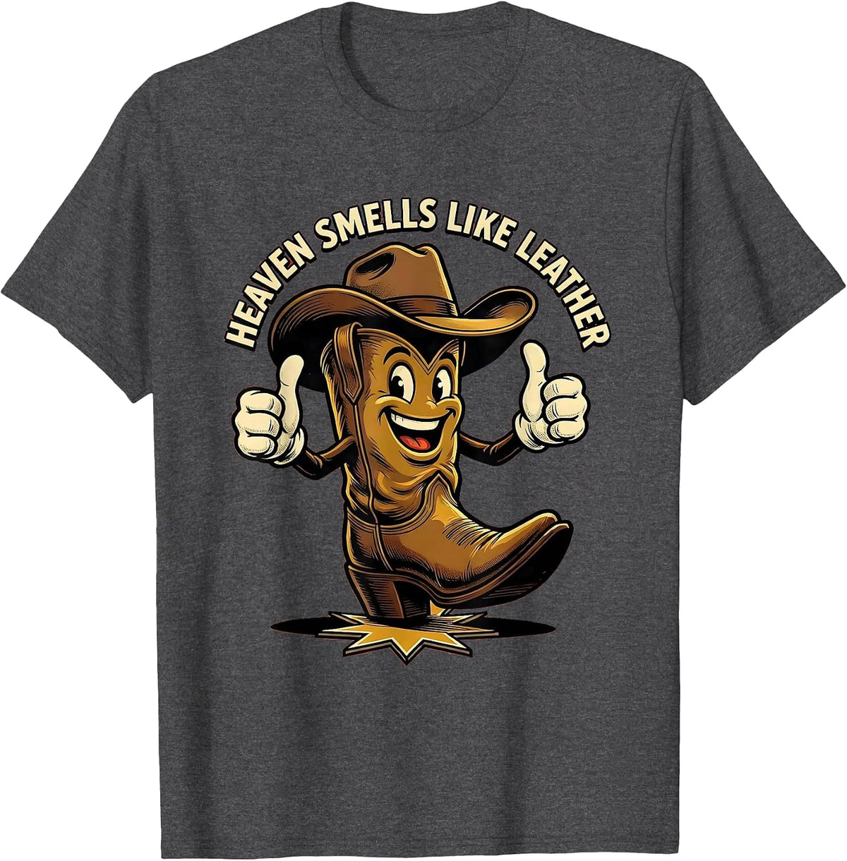 Heaven Smells Like Leather Cowboy Design T-Shirt - Dark Heather Grey