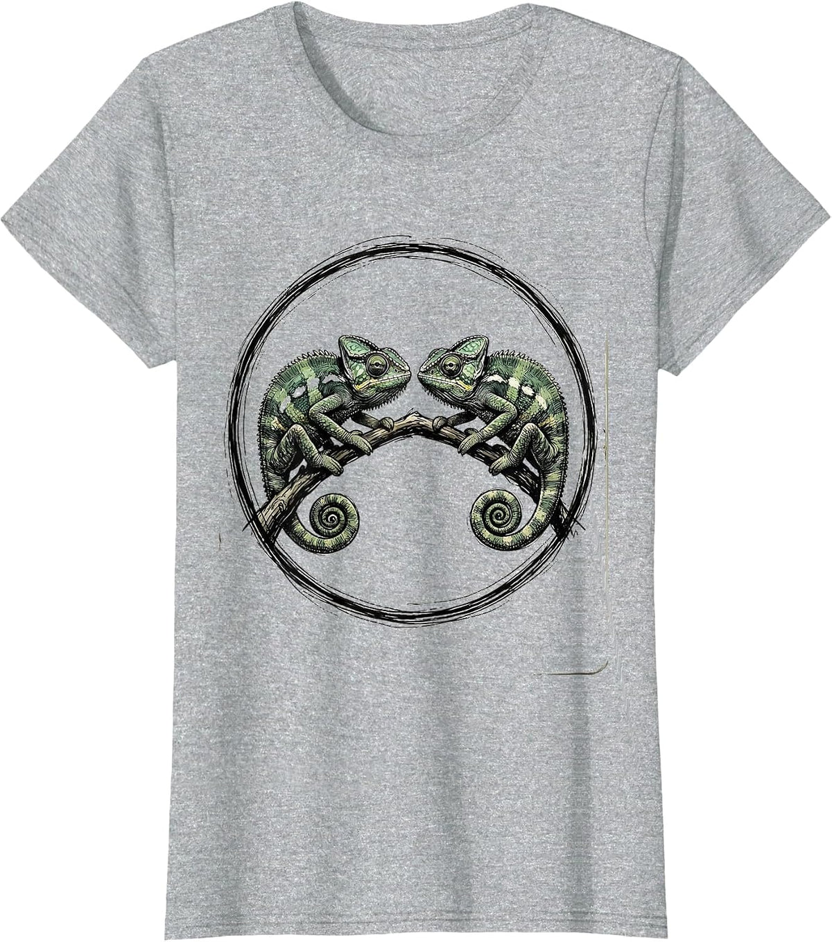 Twin Day Matching Chameleons on Branch Graphic T-Shirt - Heather Grey