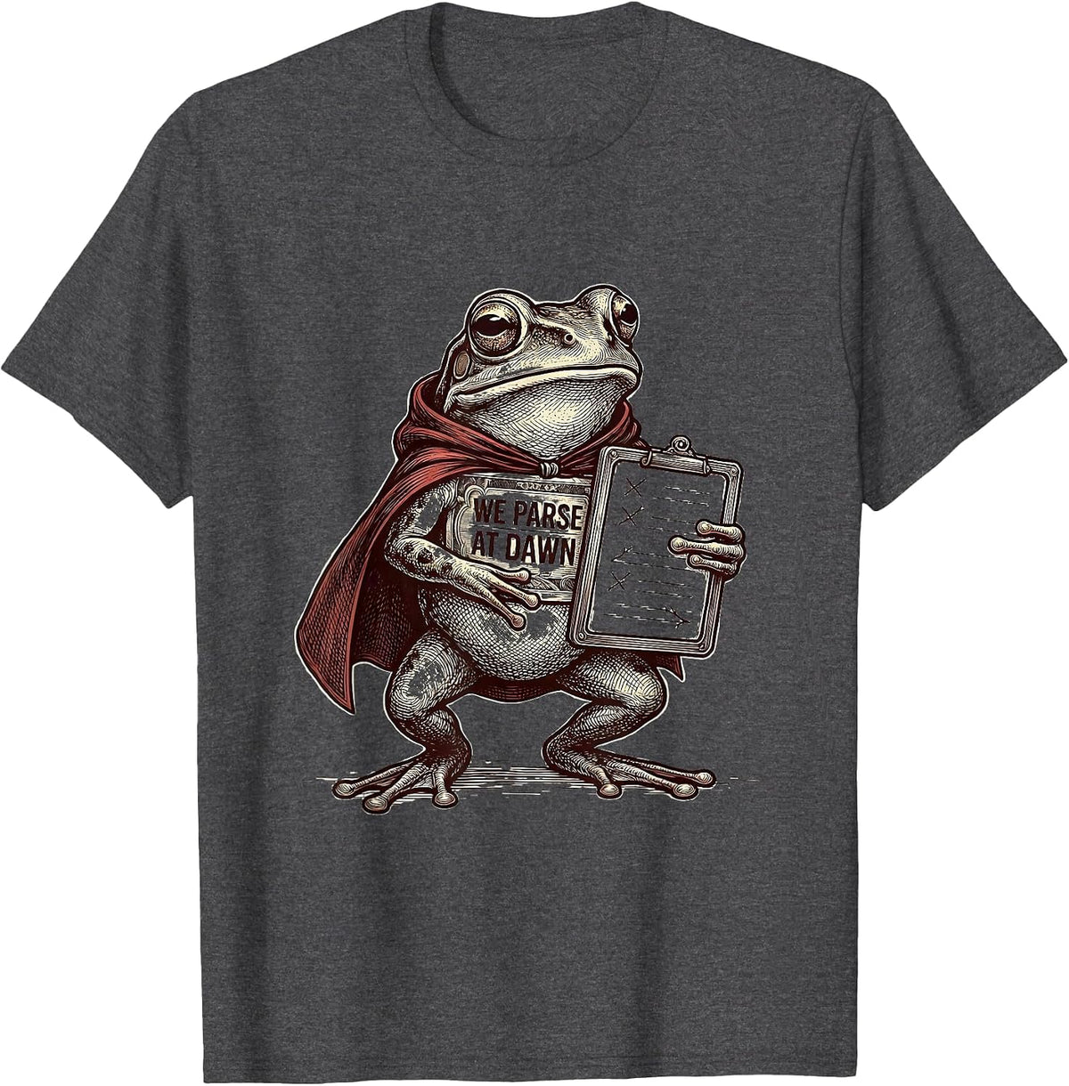 Men's We Parse At Dawn Funny Teacher Frog Back to School Humor T-Shirt - Dark Heather Grey