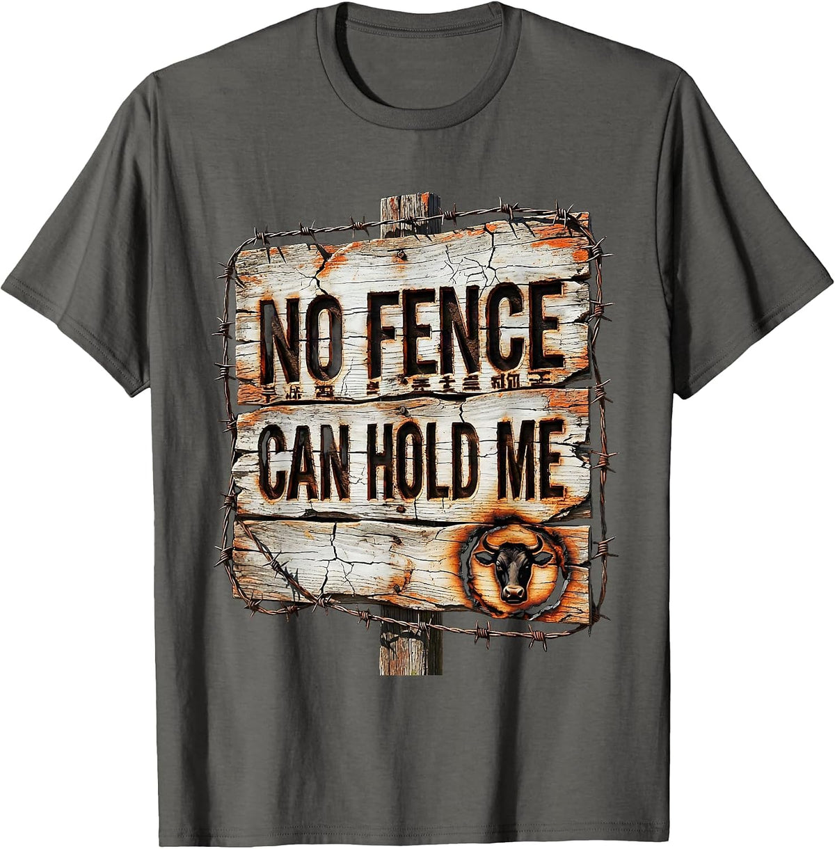 Men's No Fence Can Hold Me Cowboy Design T-Shirt - Asphalt Grey
