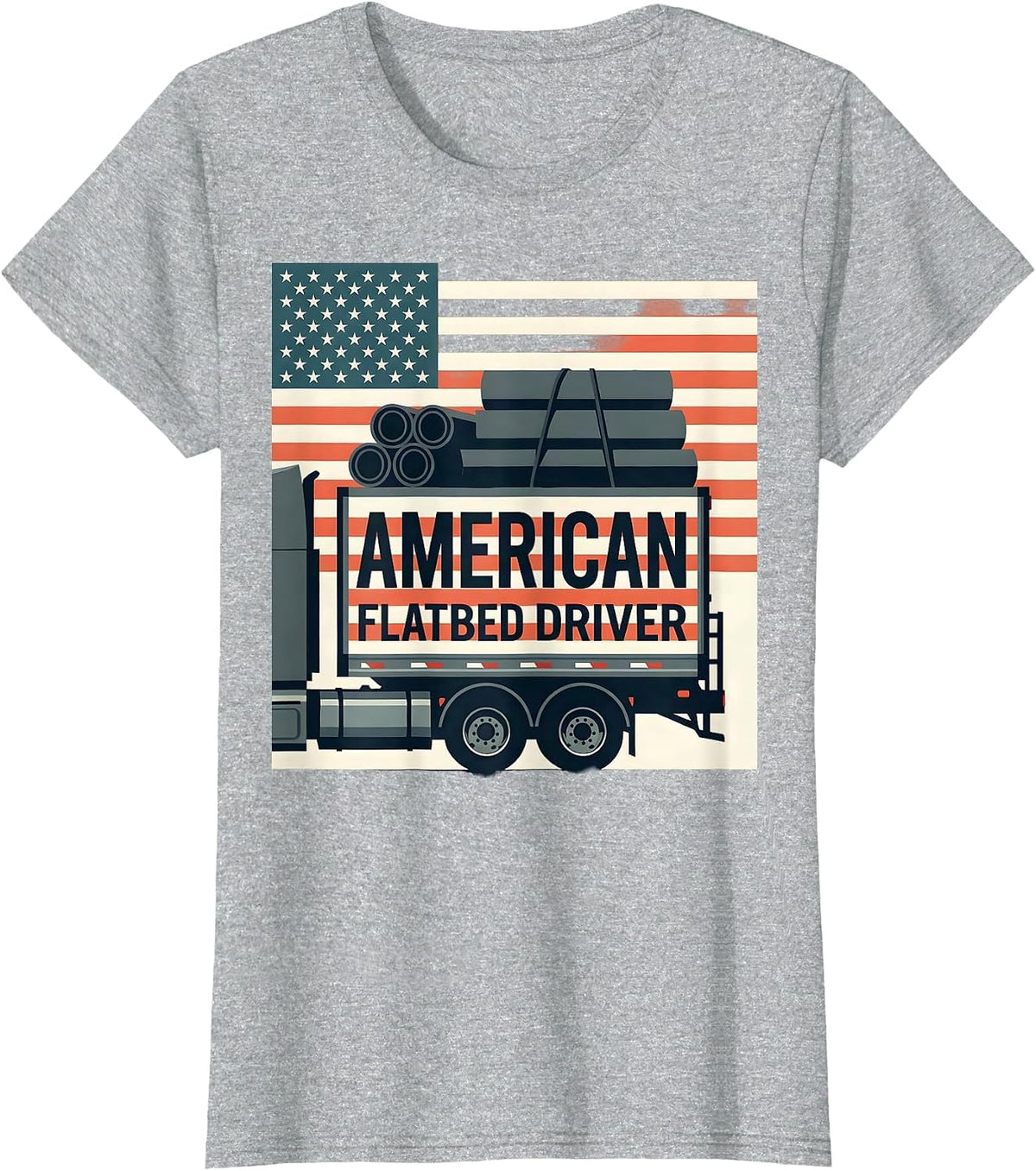 Women's American Flatbed Driver Patriotic Semi Truck Driver Gift T-Shirt - Heather Grey