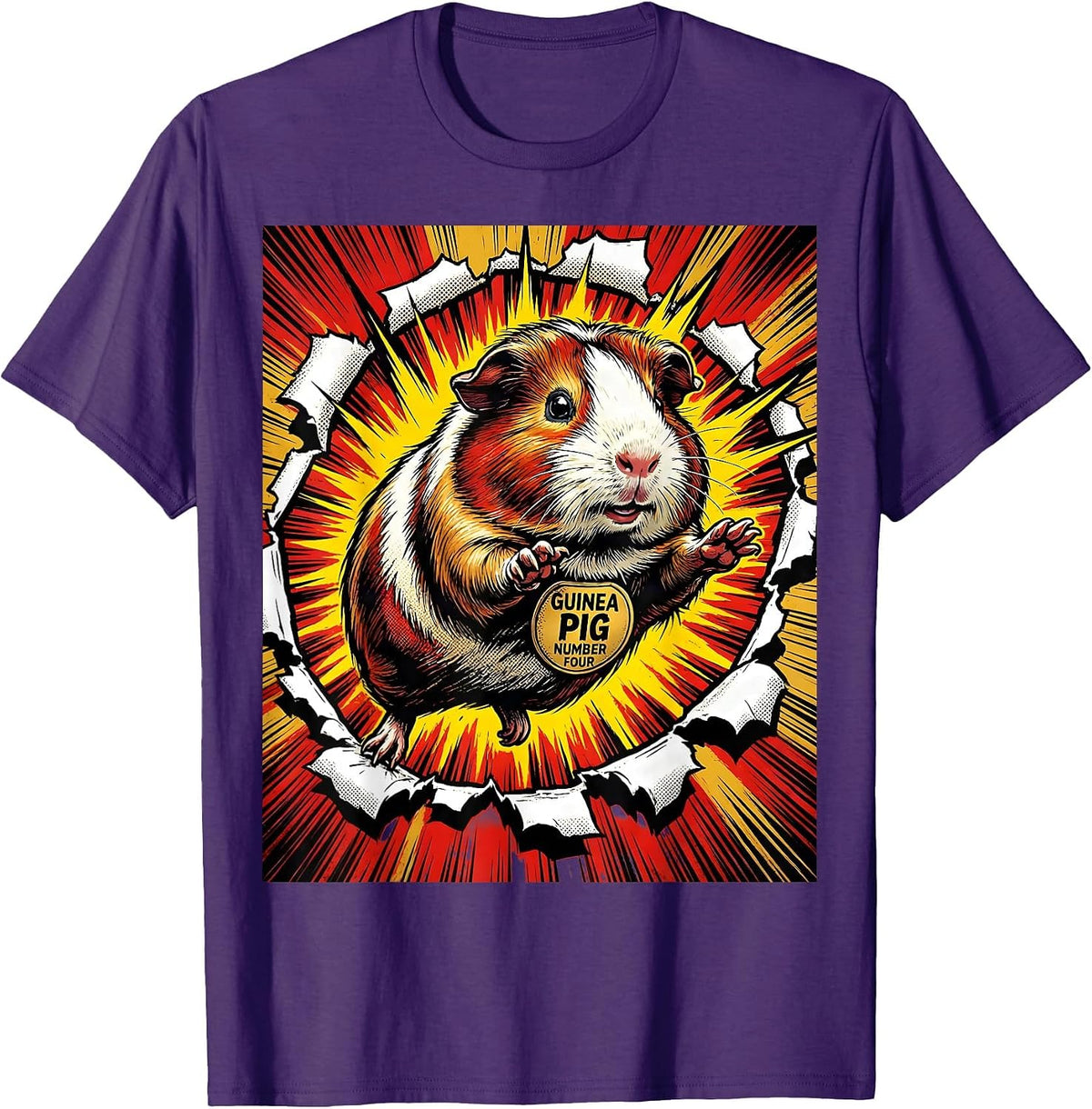 Men's Guinea Pig Number Four Comic Book Pig Lover Novelty Humor T-Shirt - Purple