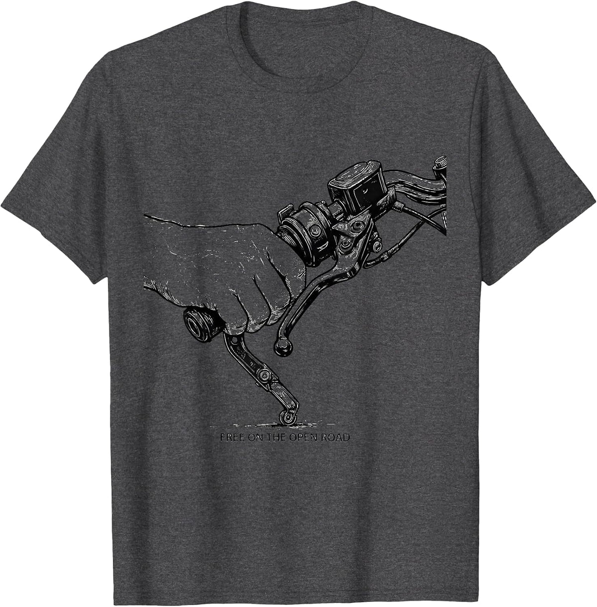 Free On The Open Road Line Art Motorcycle Rider Gift T-Shirt - Dark Heather Grey