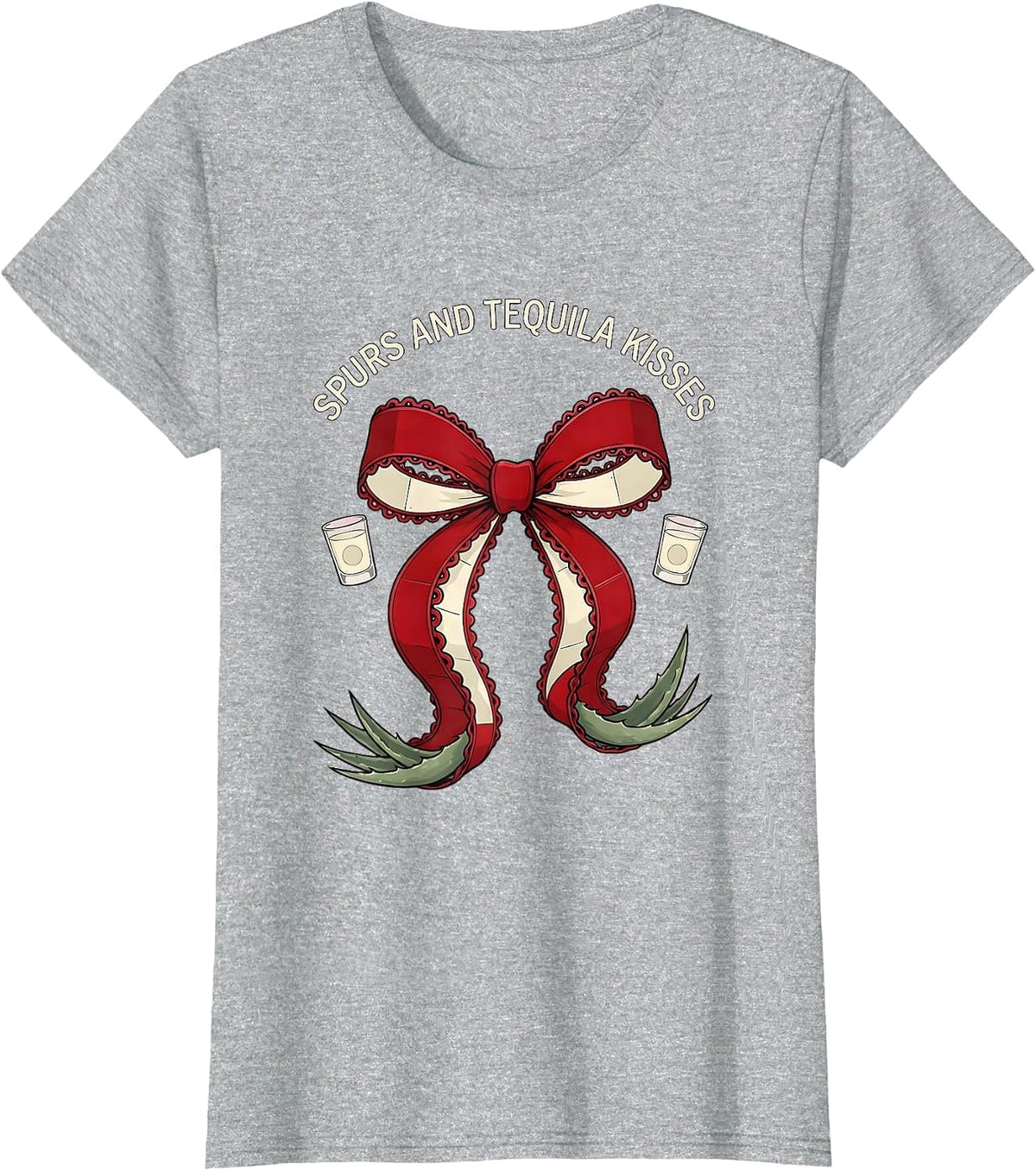 Women's Spurs and Tequila Kisses Cowgirl Design T-Shirt - Heather Grey