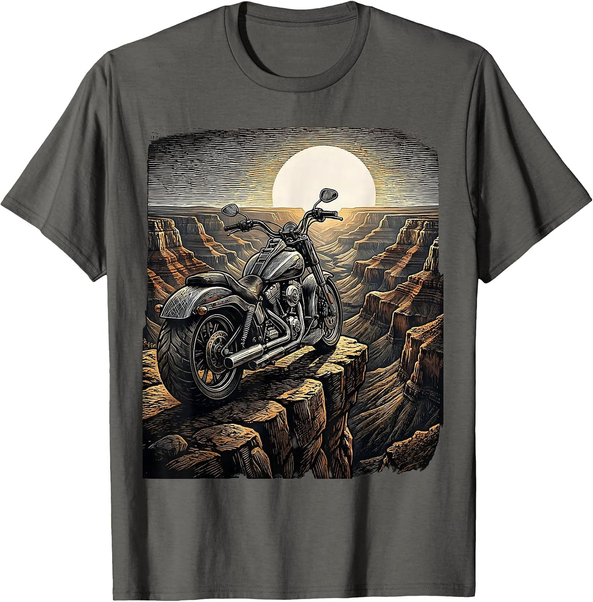 Men's Route 66 Chrome Motorcycle Cliff Overlook T-Shirt - Asphalt Grey