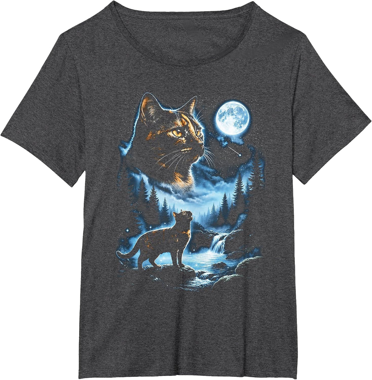 Tortoiseshell Cat Howling At Moon Celestial Parody Design T-Shirt - Dark Heather Grey