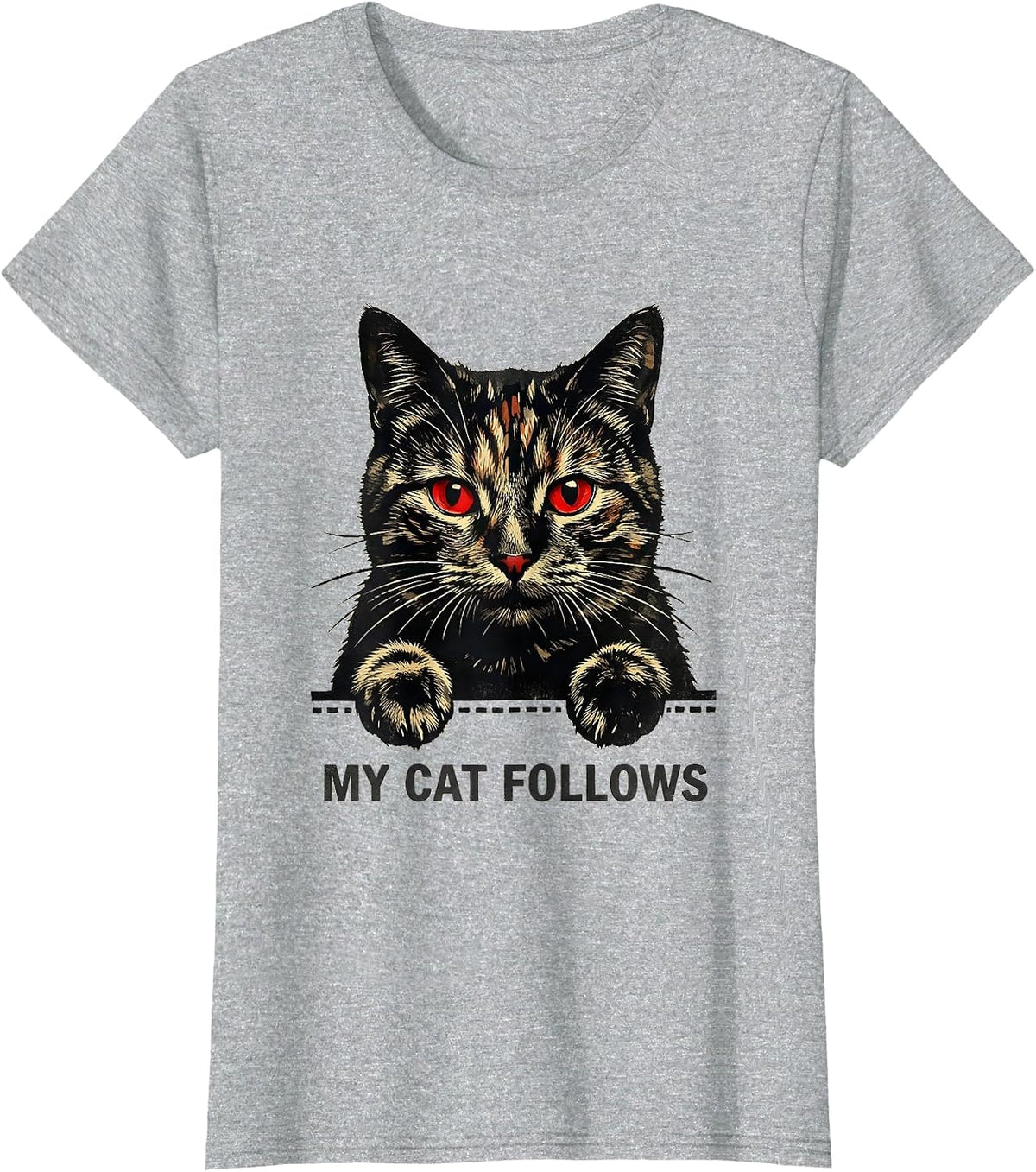 My Cat Follows Playful Pet Lover Novelty Gift T-Shirt - Heather Grey