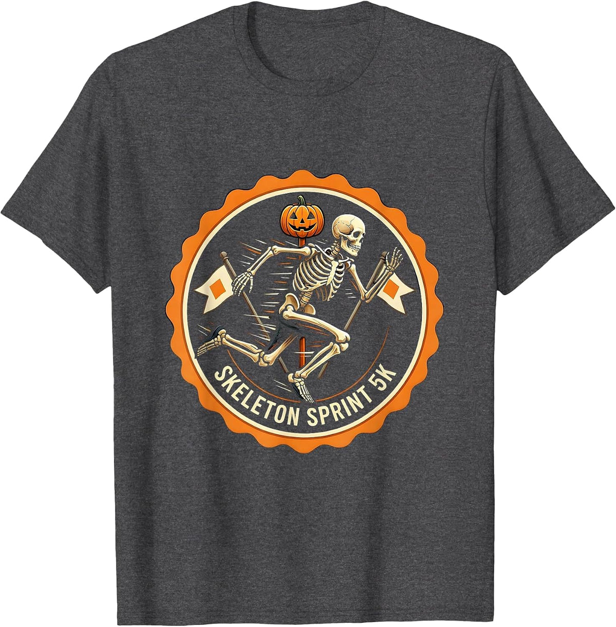 Skeleton Sprint 5K Funny Halloween Runner Race Matching T-Shirt - Dark Heather Grey