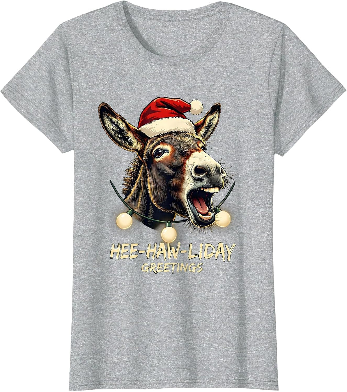 Hee-Haw-liday Greetings Whimsical Farm Animal Christmas T-Shirt - Heather Grey