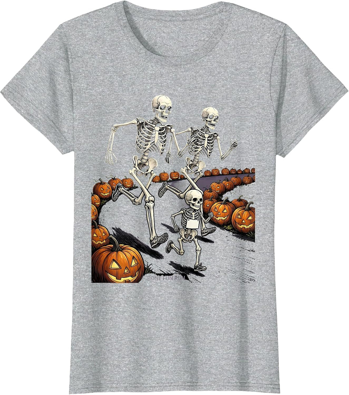 Bone Fun Run Funny Skeleton Halloween 5K Runner Costume T-Shirt - Heather Grey