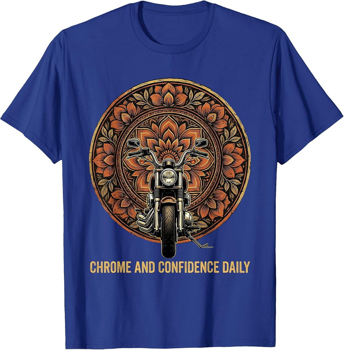 Men's Chrome and Confidence Daily Motorcycle Design T-Shirt - Royal Blue