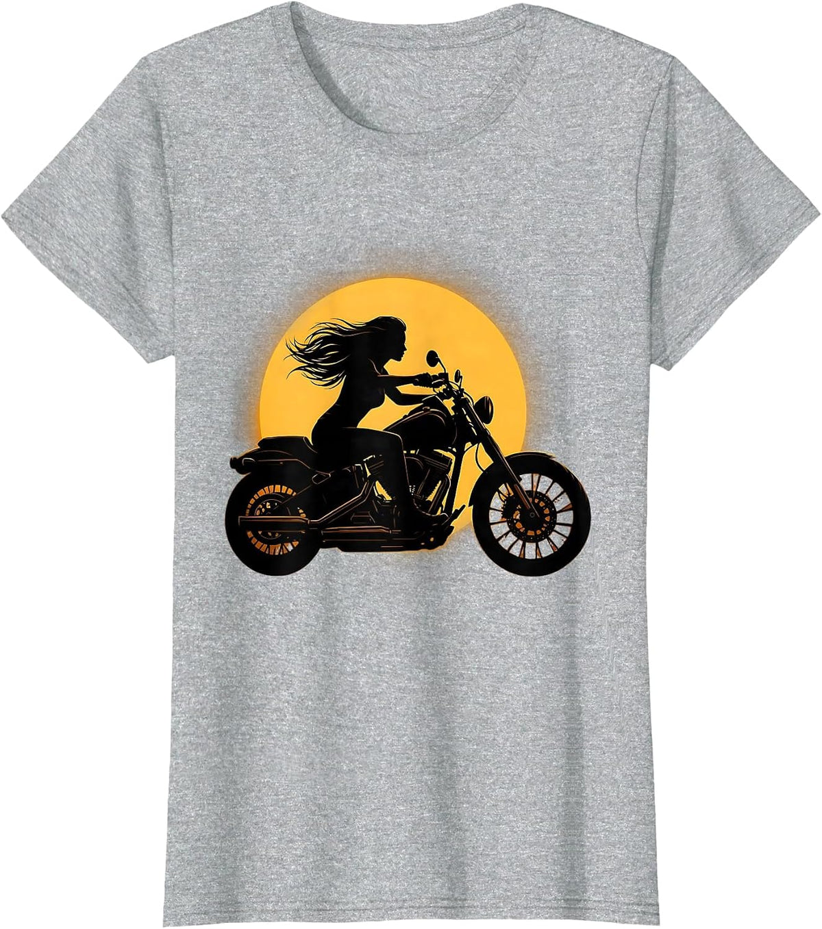Blazing Sunset Silhouette Motorcycle Rider Graphic T-Shirt - Heather Grey
