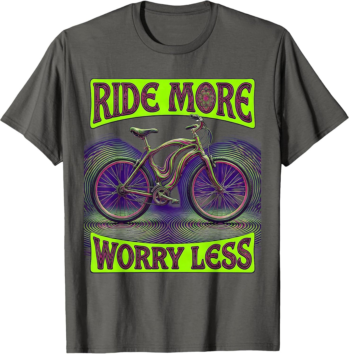 Men's Ride More Worry Less Cycling Bike Design T-Shirt - Asphalt Grey