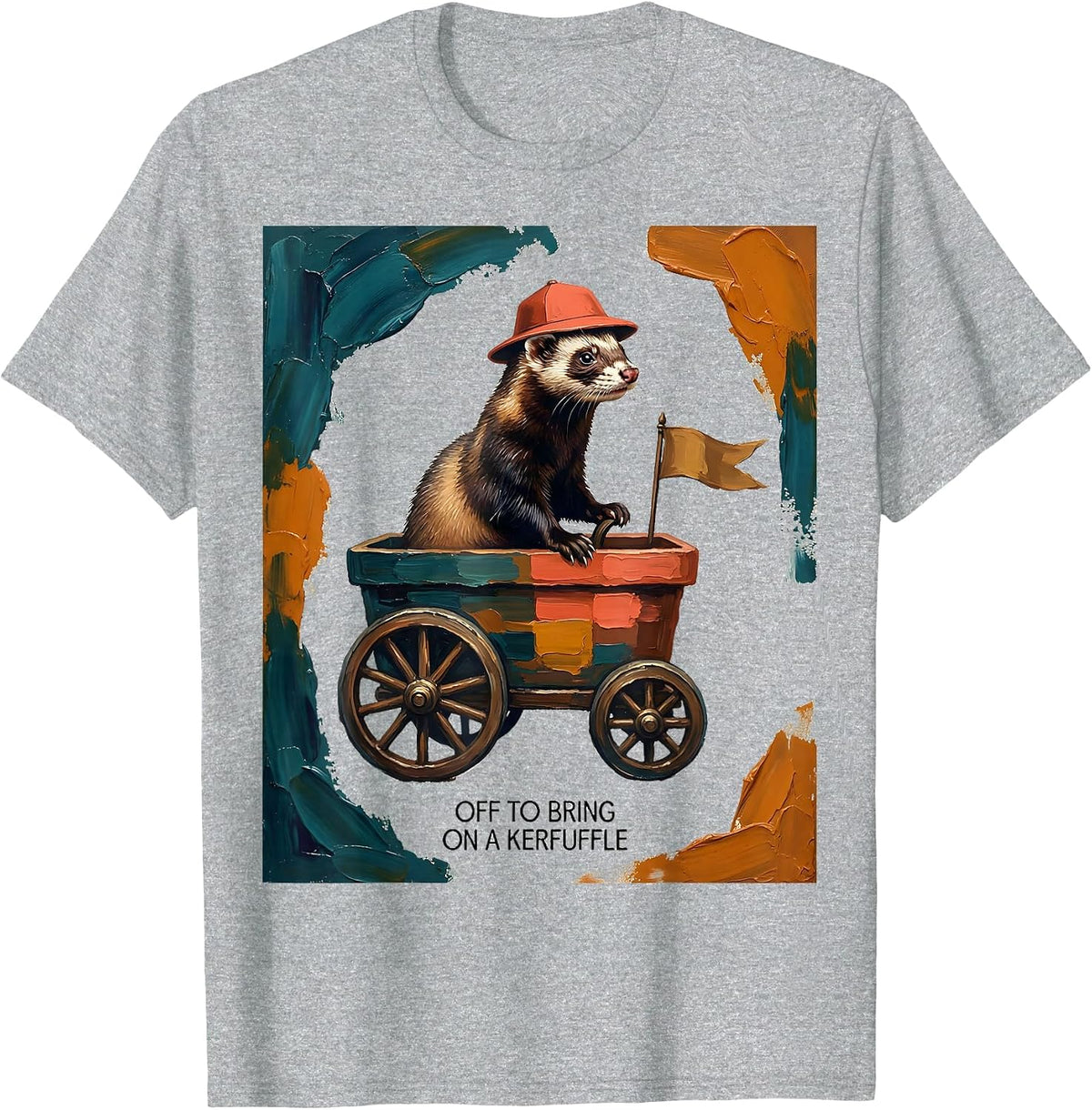 Men's Off To Bring On A Kerfuffle Funny Ferret Meme Humor T-Shirt - Heather Grey