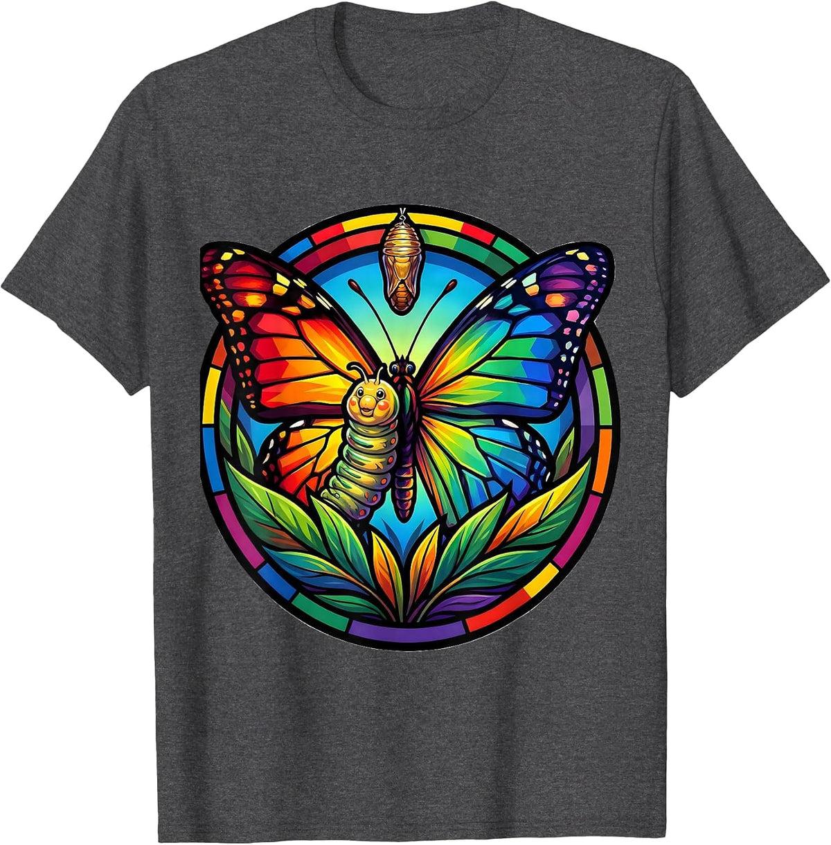 Men's Special Education Caterpillar Butterfly Transformation T-Shirt - Dark Heather Grey