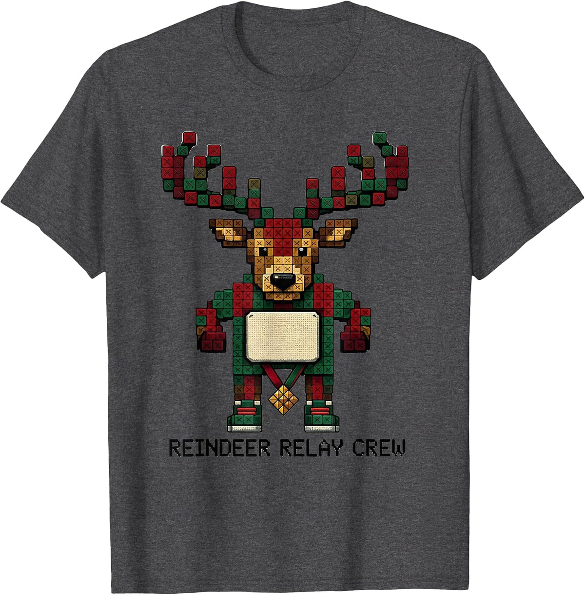 Men's Reindeer Relay Crew Funny Christmas Running 5k Squad Gift T-Shirt - Dark Heather Grey