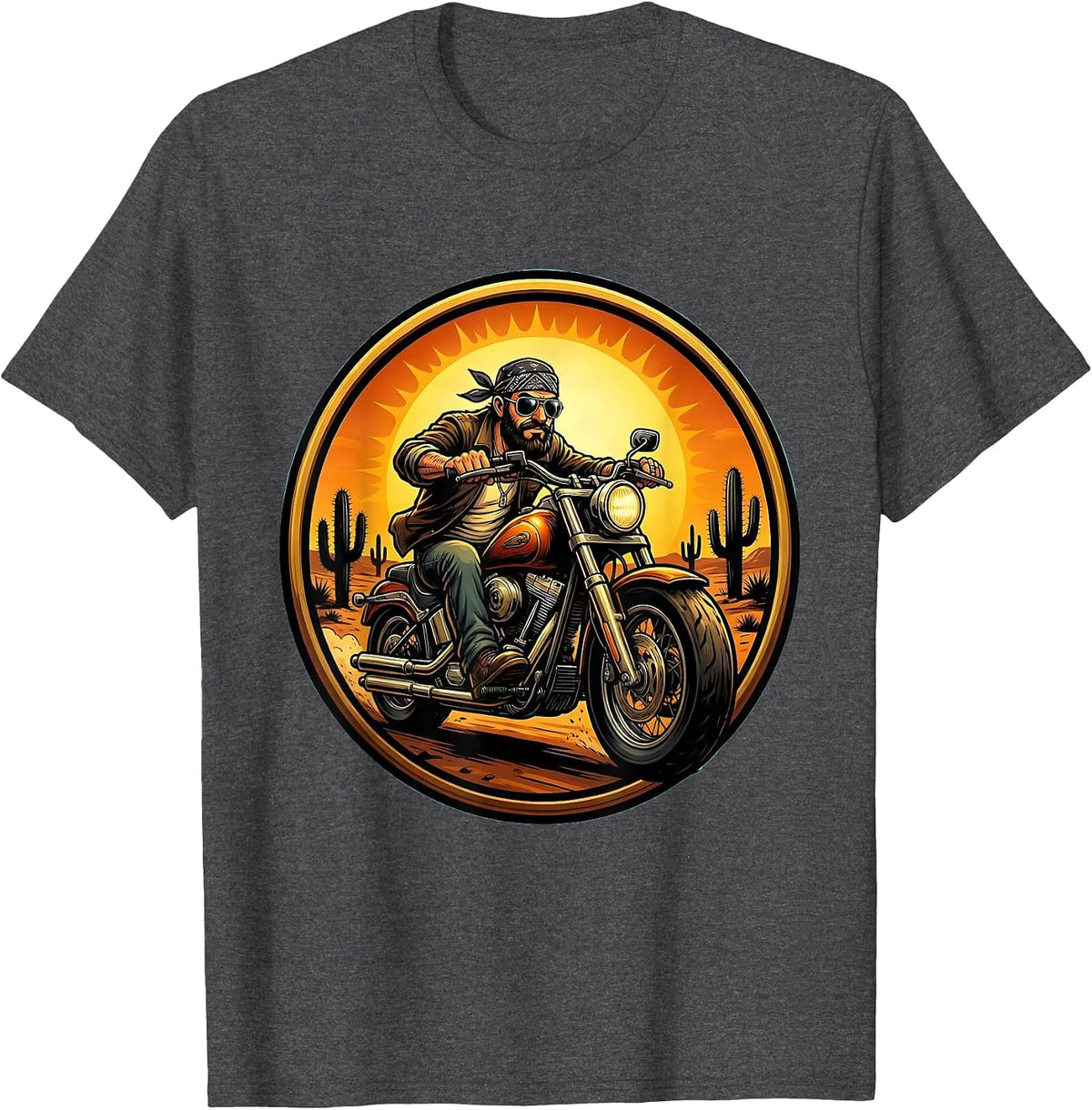 Cool Uncle Motorcycle Desert Ride Graphic T-Shirt - Dark Heather Grey