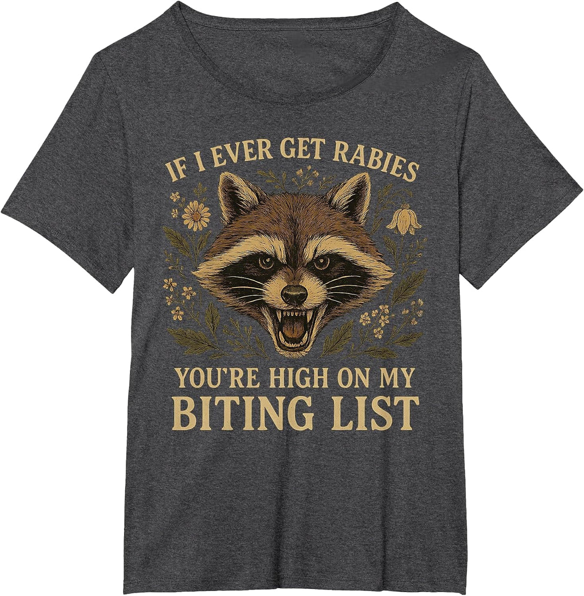 Racoon IF I Ever GET Rabies, You're HIGH ON My Biting List T-Shirt - Dark Heather Grey