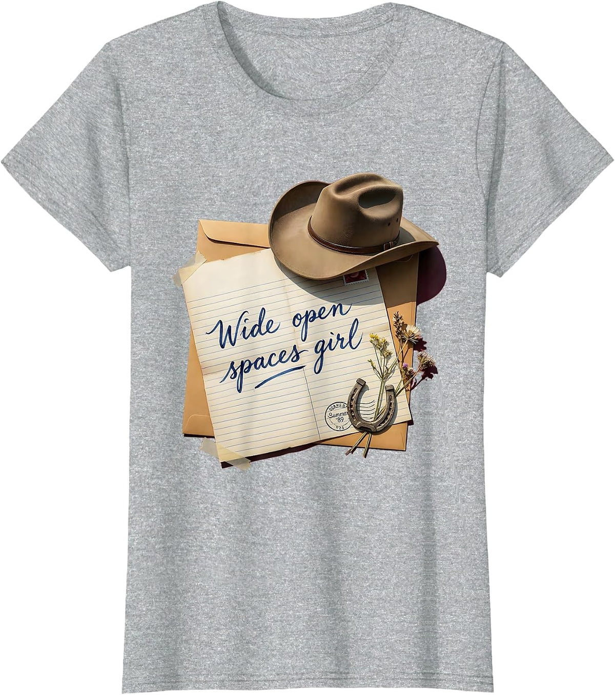Women's Wide Open Spaces Girl Cowgirl Design T-Shirt - Heather Grey