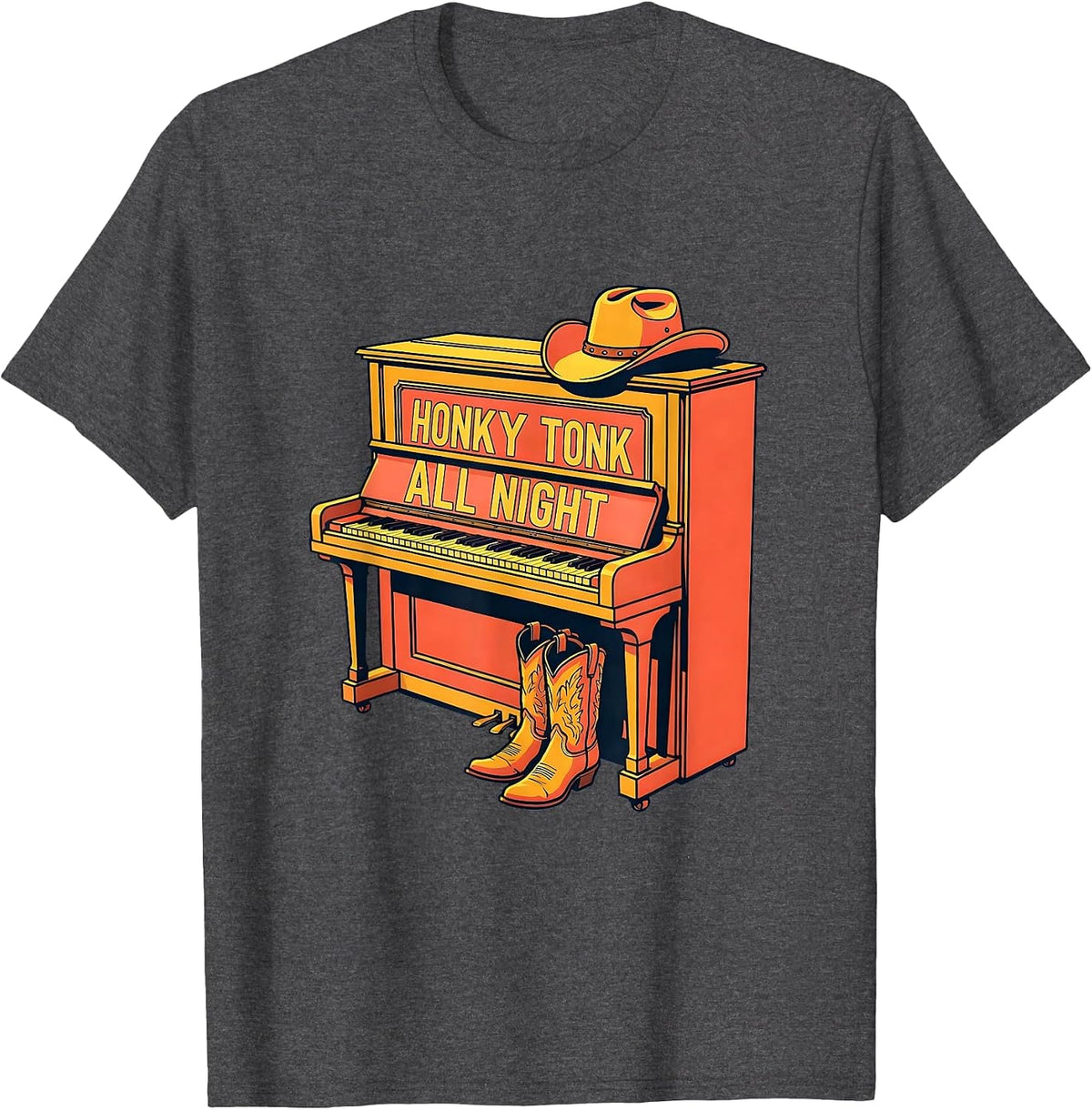 Men's Honky Tonk All Night Country Music Design T-Shirt - Dark Heather Grey