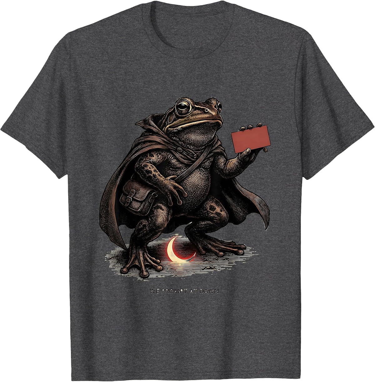 We Prompt At Dawn Funny Frog Teacher Back to School T-Shirt - Dark Heather Grey