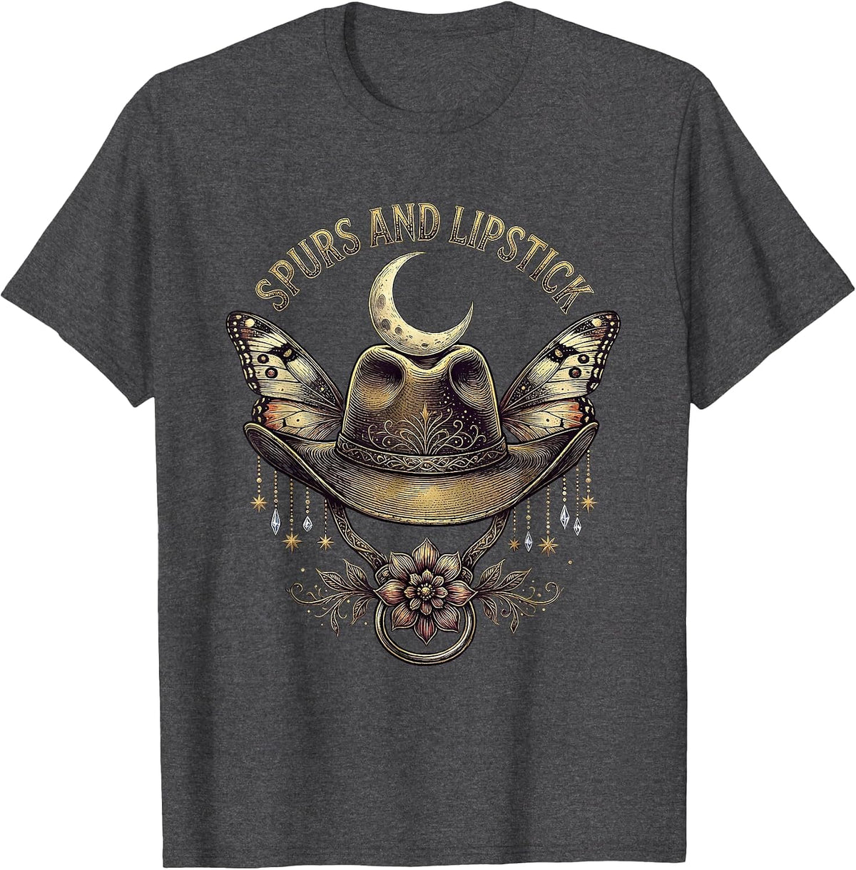 Men's Spurs and Lipstick Cowboy Western Design T-Shirt - Dark Heather Grey