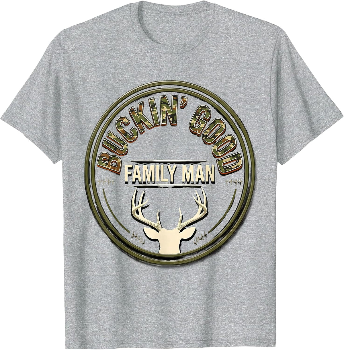 Men's Buckin' Good Family Man Camo Dad Hunting Humor T-Shirt - Heather Grey