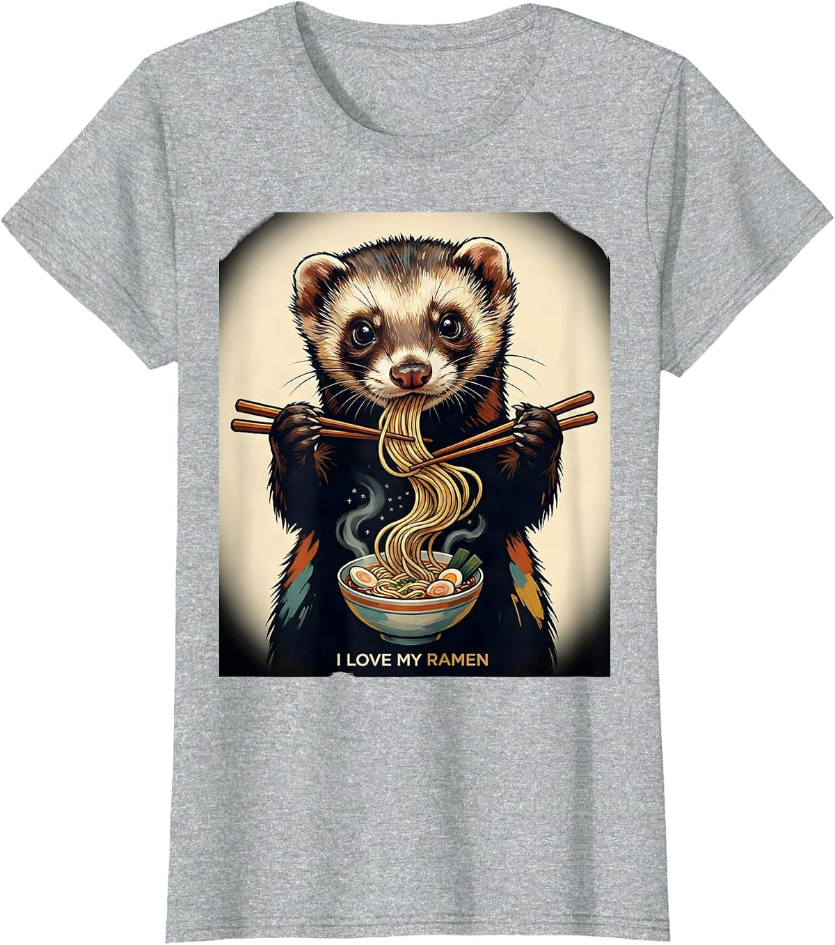 Women's I Love My Ramen Kawaii Ferret Anime Ramen Lover Gift T-Shirt - Heather Grey