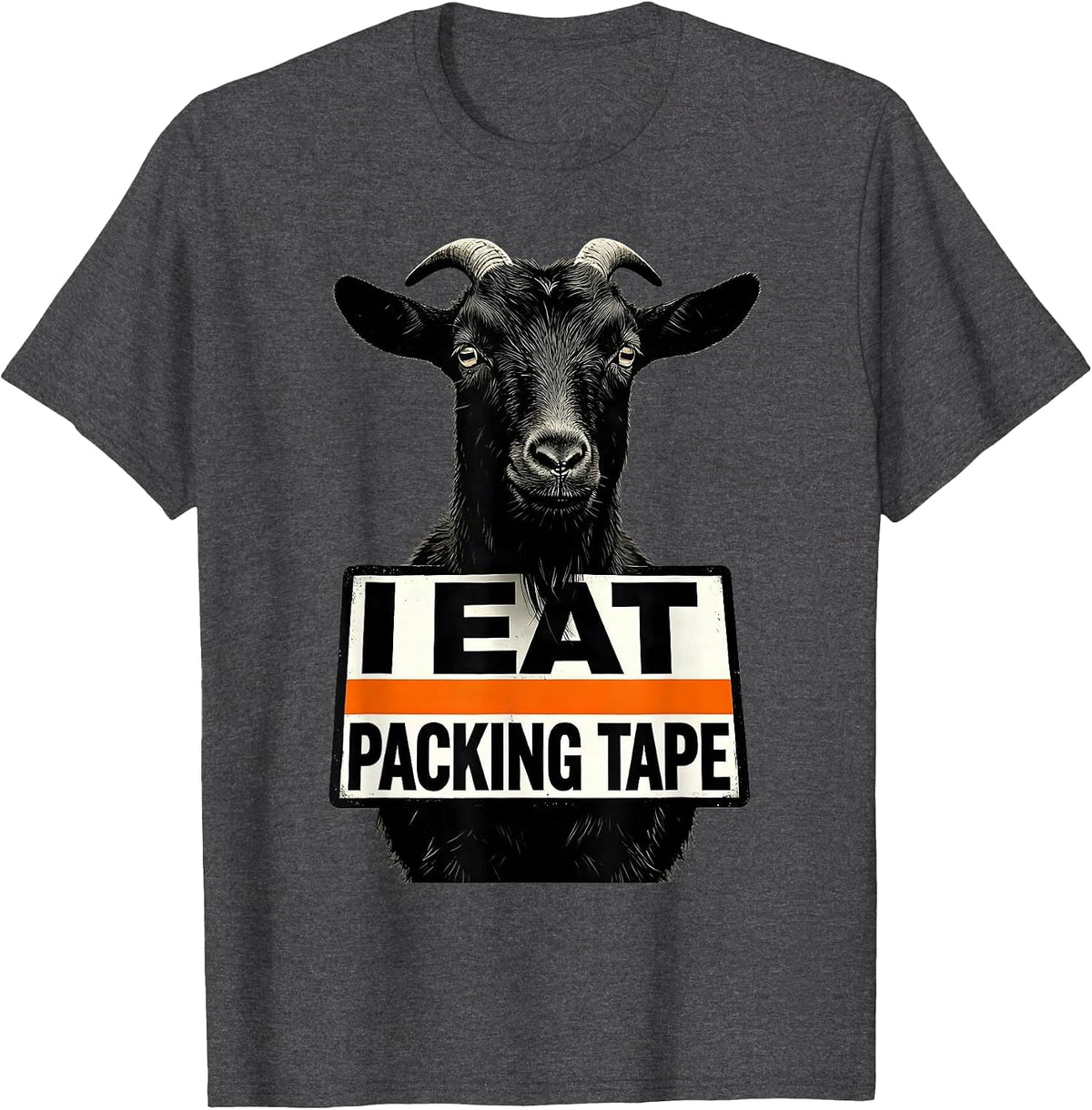 Men's I Eat Packing Tape Brutalist Graphic Absurdist Meme Humor T-Shirt - Dark Heather Grey