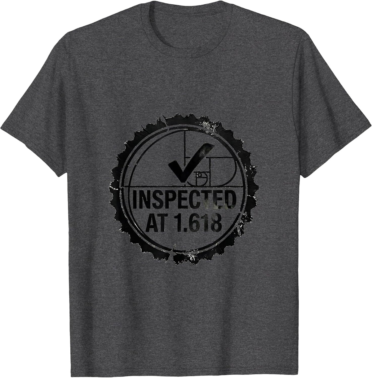 Men's Inspected At 1.618 Rubber Stamp Fibonacci Golden Ratio T-Shirt - Dark Heather Grey
