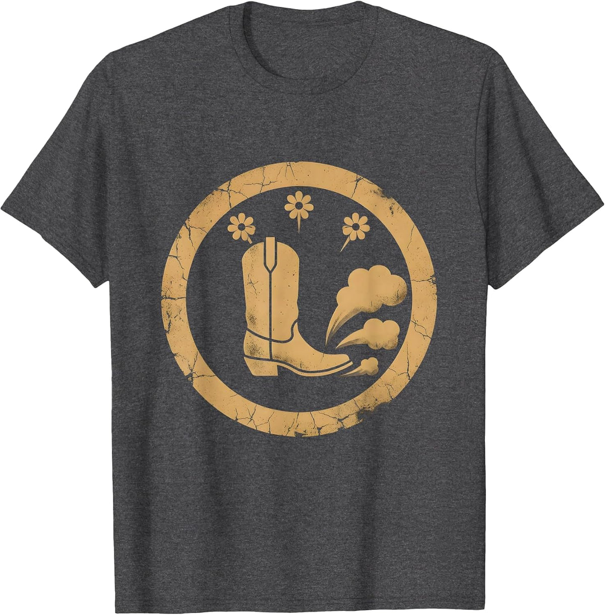 Cowgirl Boot Kicking Up Desert Dust Graphic T-Shirt - Dark Heather Grey