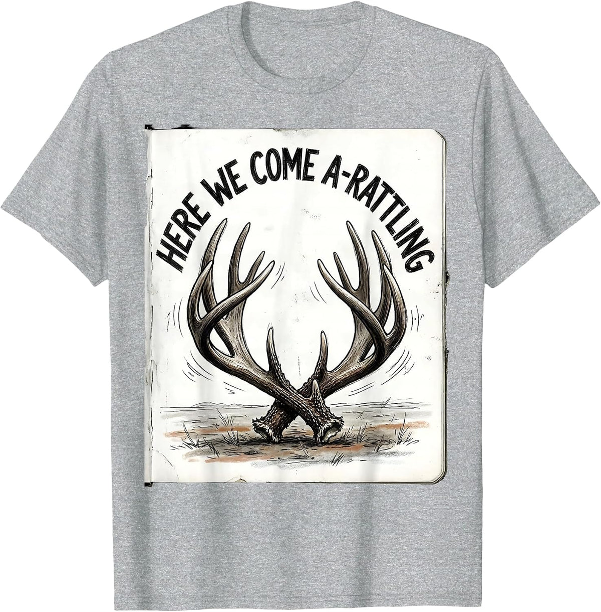 Men's Here We Come A-Rattling Funny Christmas Deer Hunter Hunting T-Shirt - Heather Grey