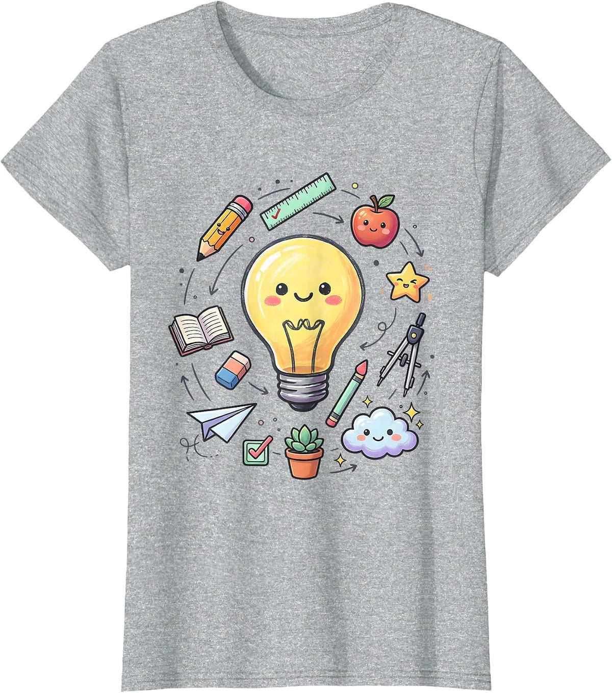 Middle School Teacher Chalkboard Lightbulb Design T-Shirt - Heather Grey