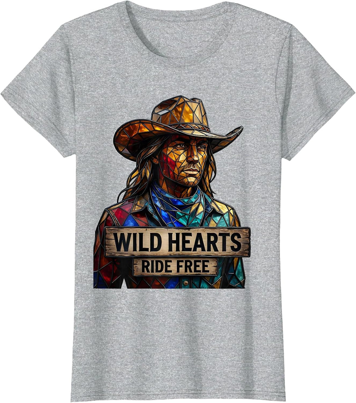 Women's Wild Hearts Ride Free Cowgirl Graphic Design T-Shirt - Heather Grey