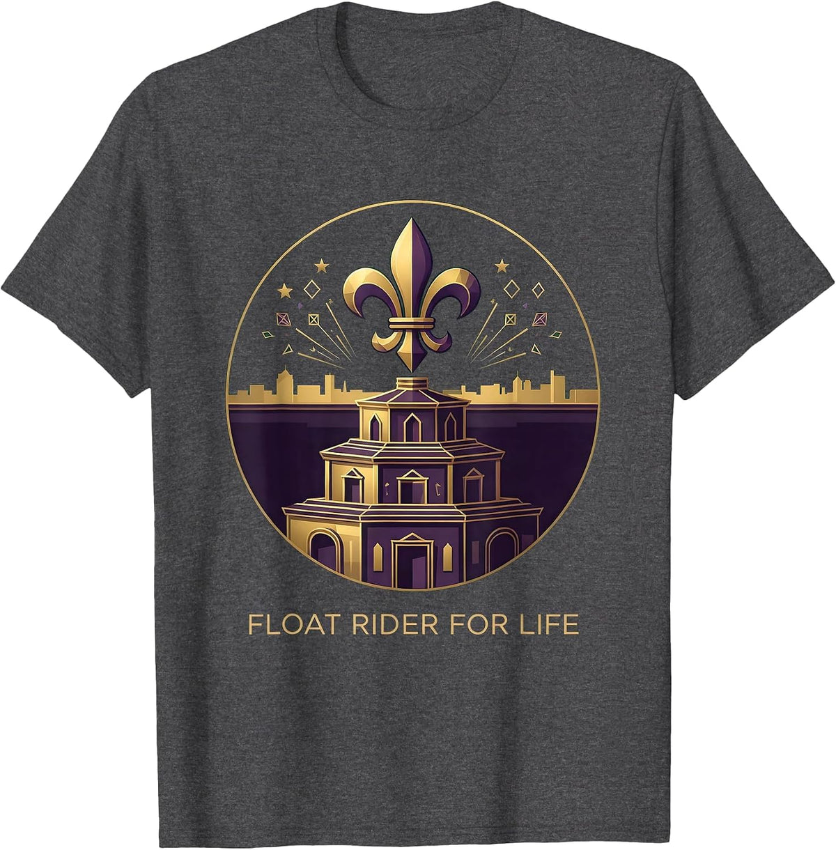 Men's Float Rider For Life Mardi Gras Design T-Shirt - Dark Heather Grey