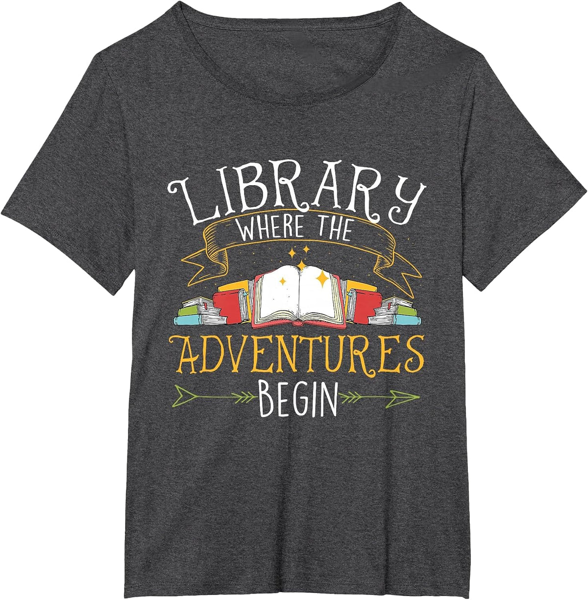 Library Where The Adventures Begin - Librarian Book Reader T-Shirt - Dark Heather Grey