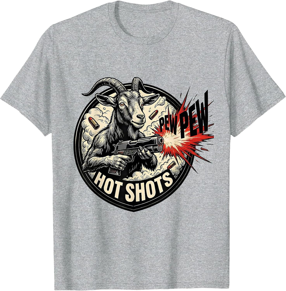 Men's Pew Pew, Hotshots Funny Gun Enthusiast Novelty Humor T-Shirt - Heather Grey