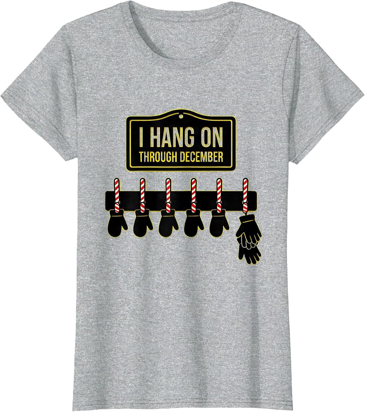 I Hang On Through December Funny Teacher Christmas Classroom T-Shirt - Heather Grey