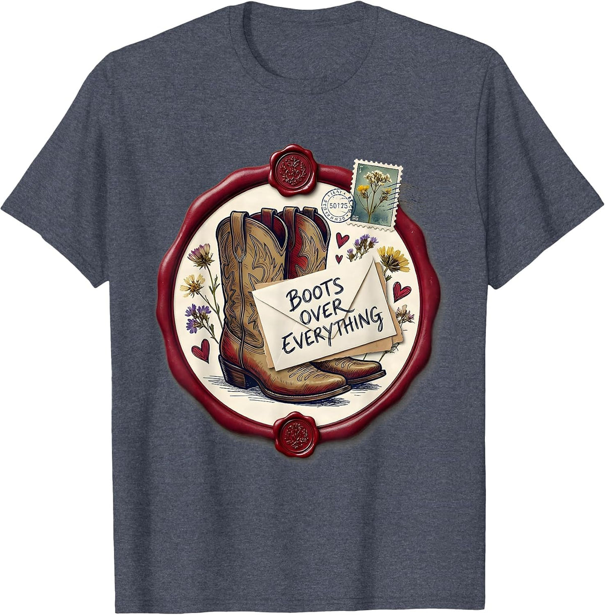 Boots Over Everything Western Design T-Shirt - Heather Blue