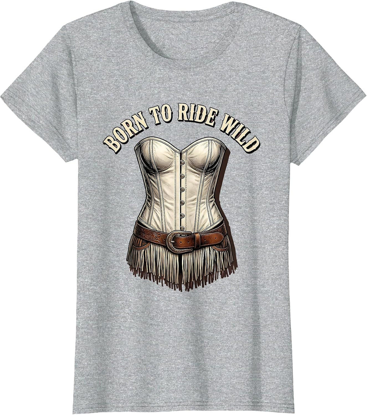 Born to Ride Wild White Cowgirl Design T-Shirt - Heather Grey
