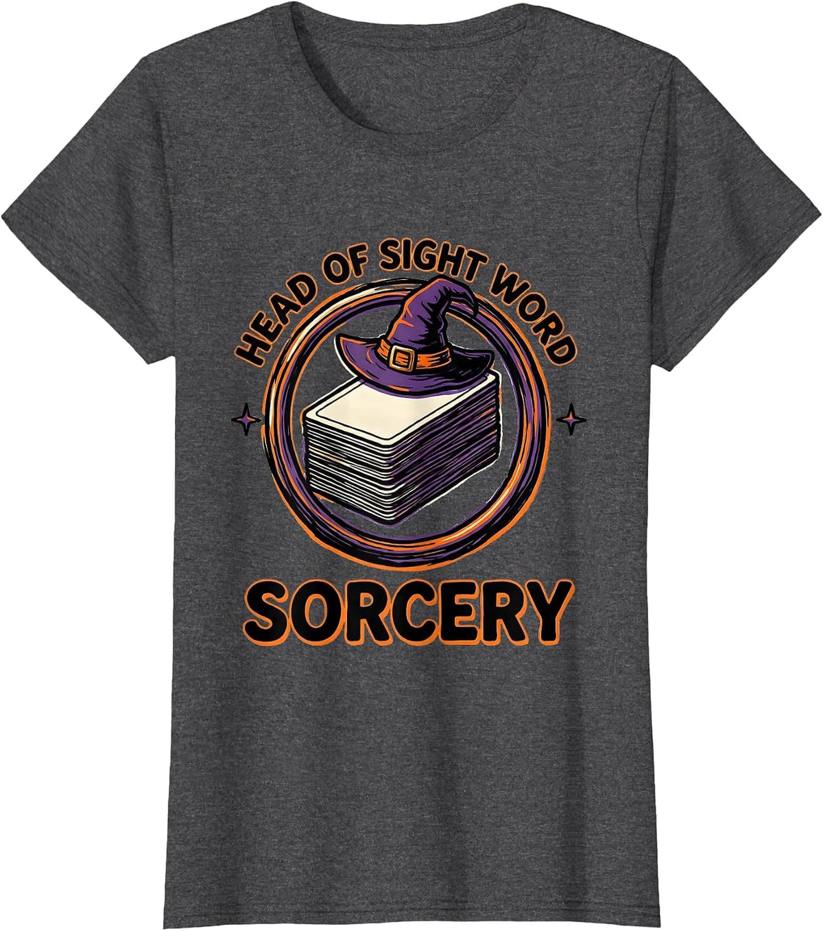 Women's Head Of Sight Word Sorcery Funny Teacher Halloween School T-Shirt - Dark Heather Grey