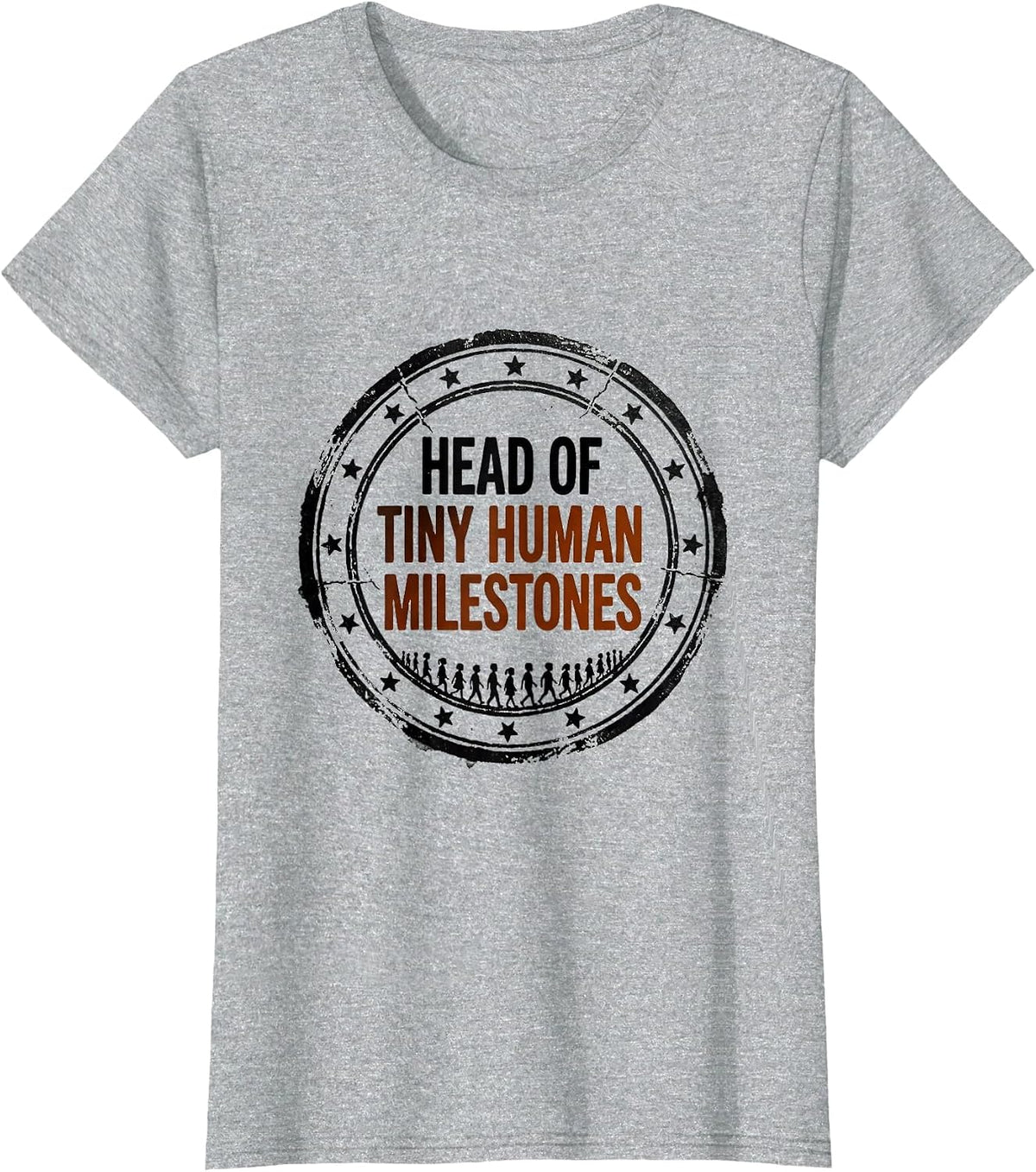 Head of Tiny Human Milestones Teacher Rubber Stamp Humor T-Shirt - Heather Grey