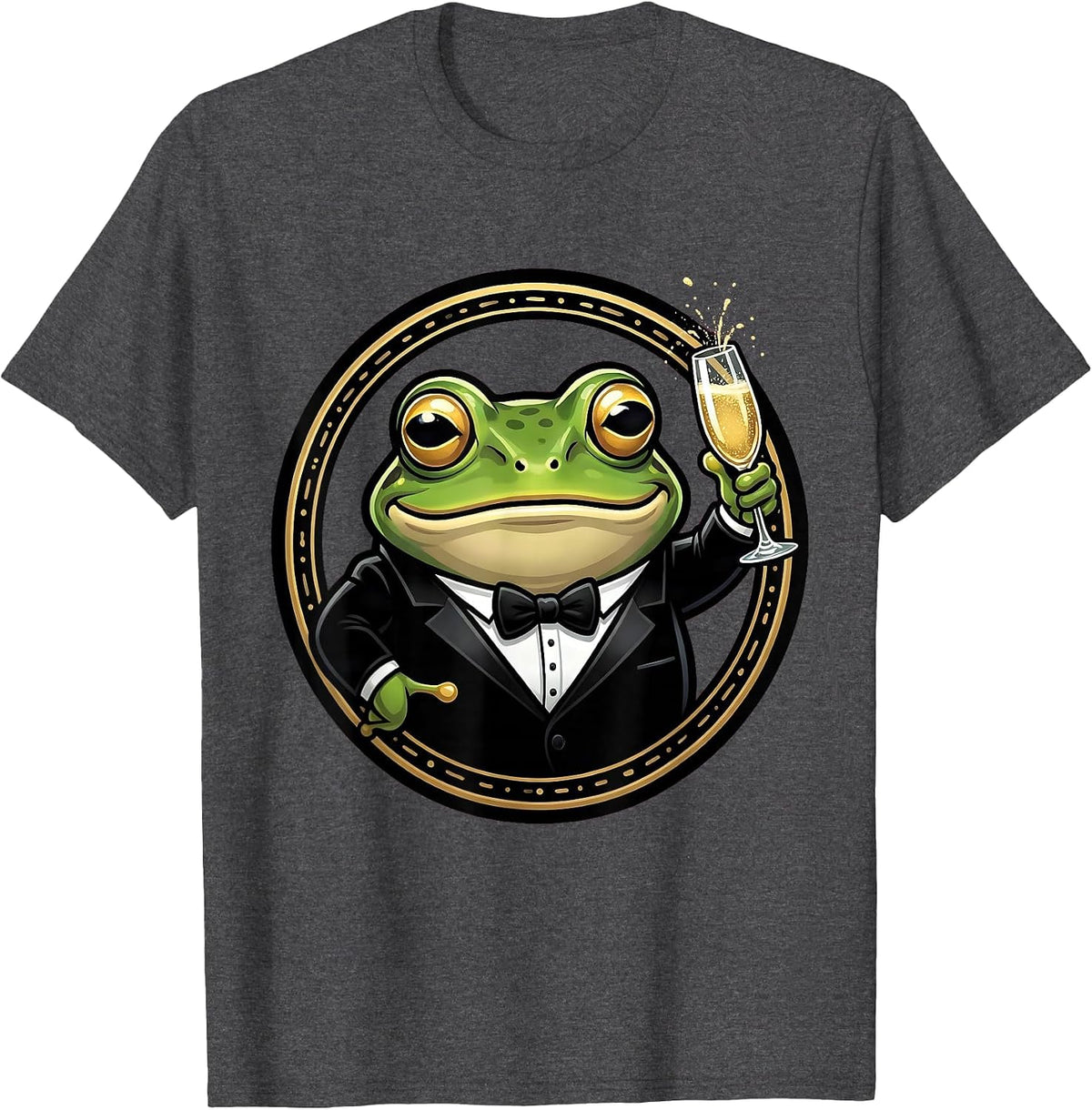 Dapper Frog in Tuxedo with Champagne Glass T-Shirt - Dark Heather Grey