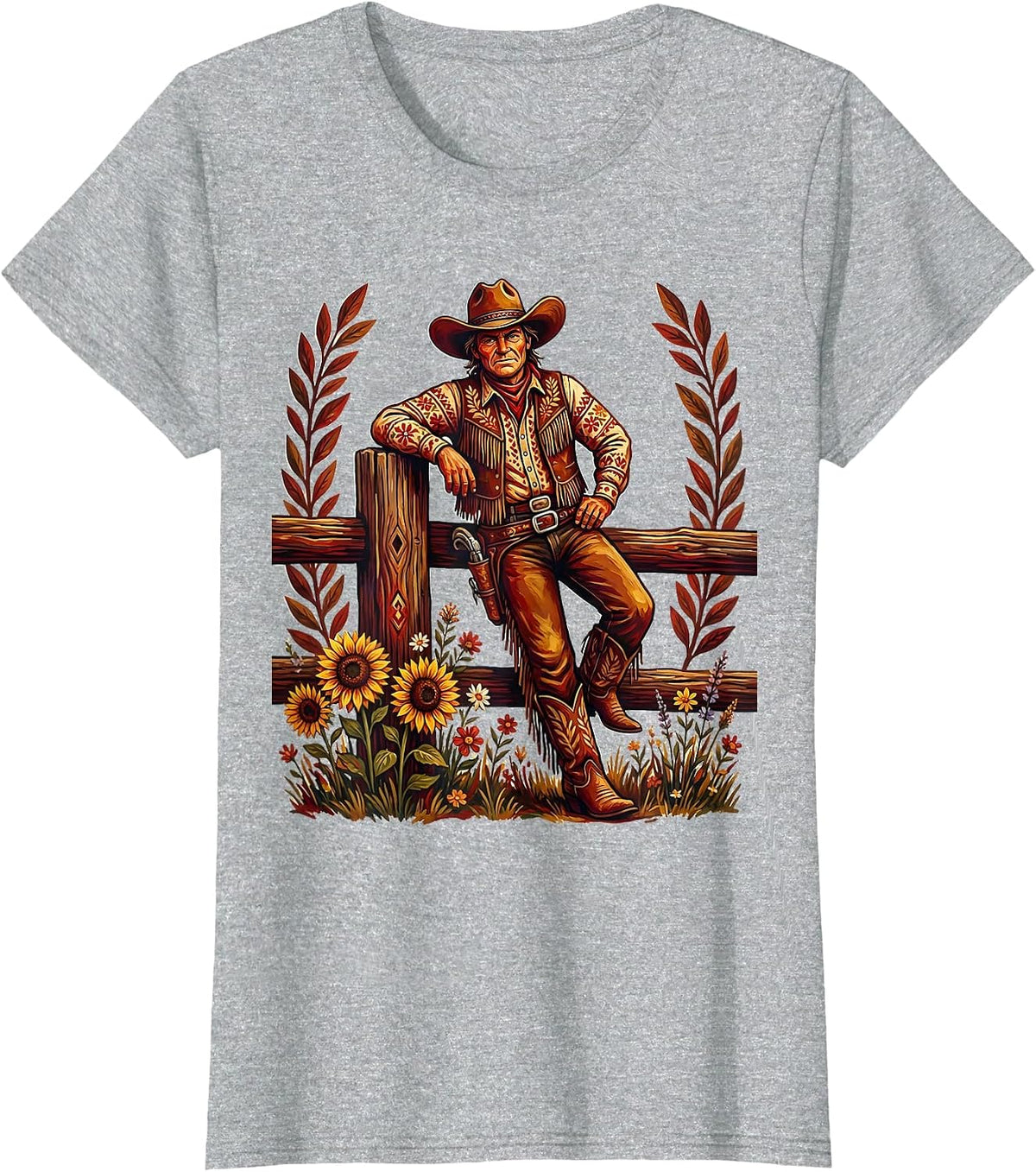 Women's Cowgirl Leaning on Fence Post Illustration T-Shirt - Heather Grey