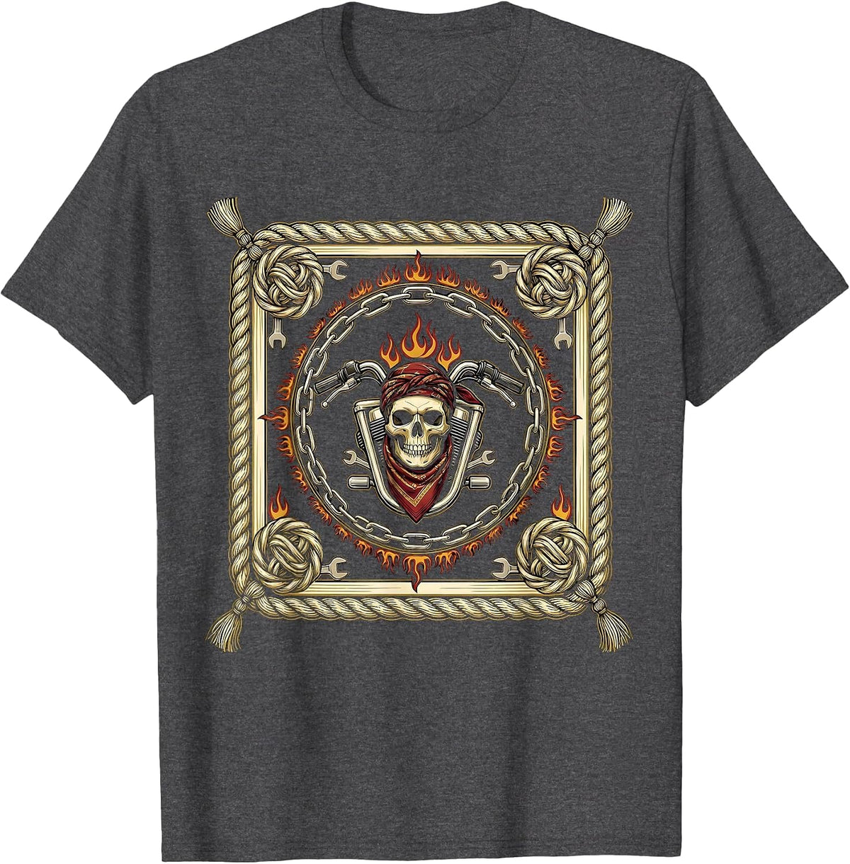 Biker Bandana Face Motorcycle Rider Graphic T-Shirt - Dark Heather Grey